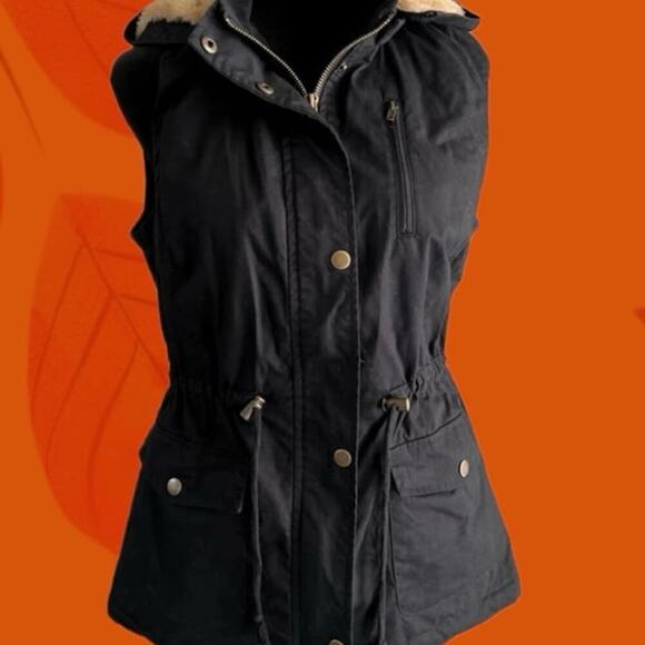 LOVE TREE women’s vest size small with removable hood, black - Picture 1 of 12